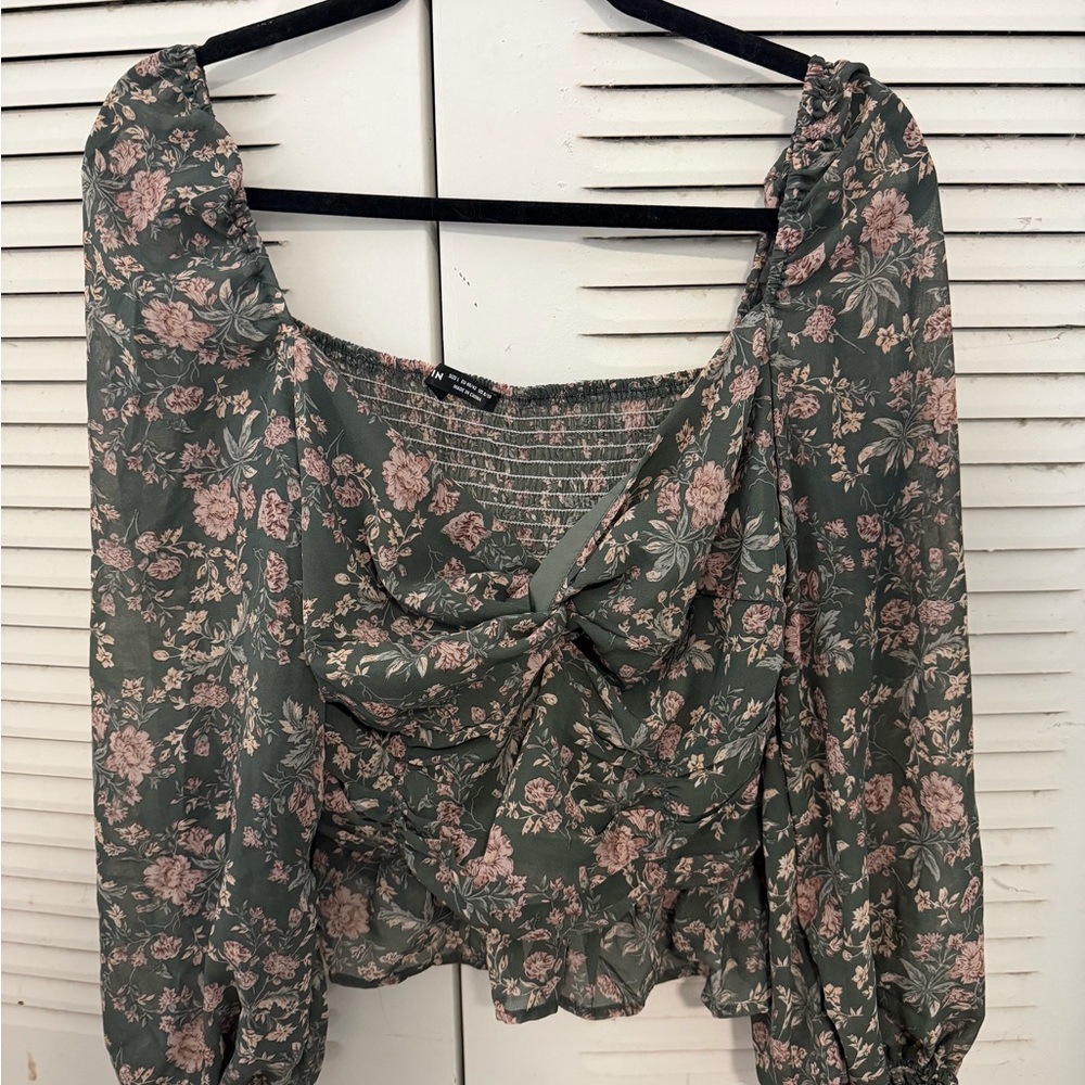 SHEIN Floral Pink and Green Blouse #024